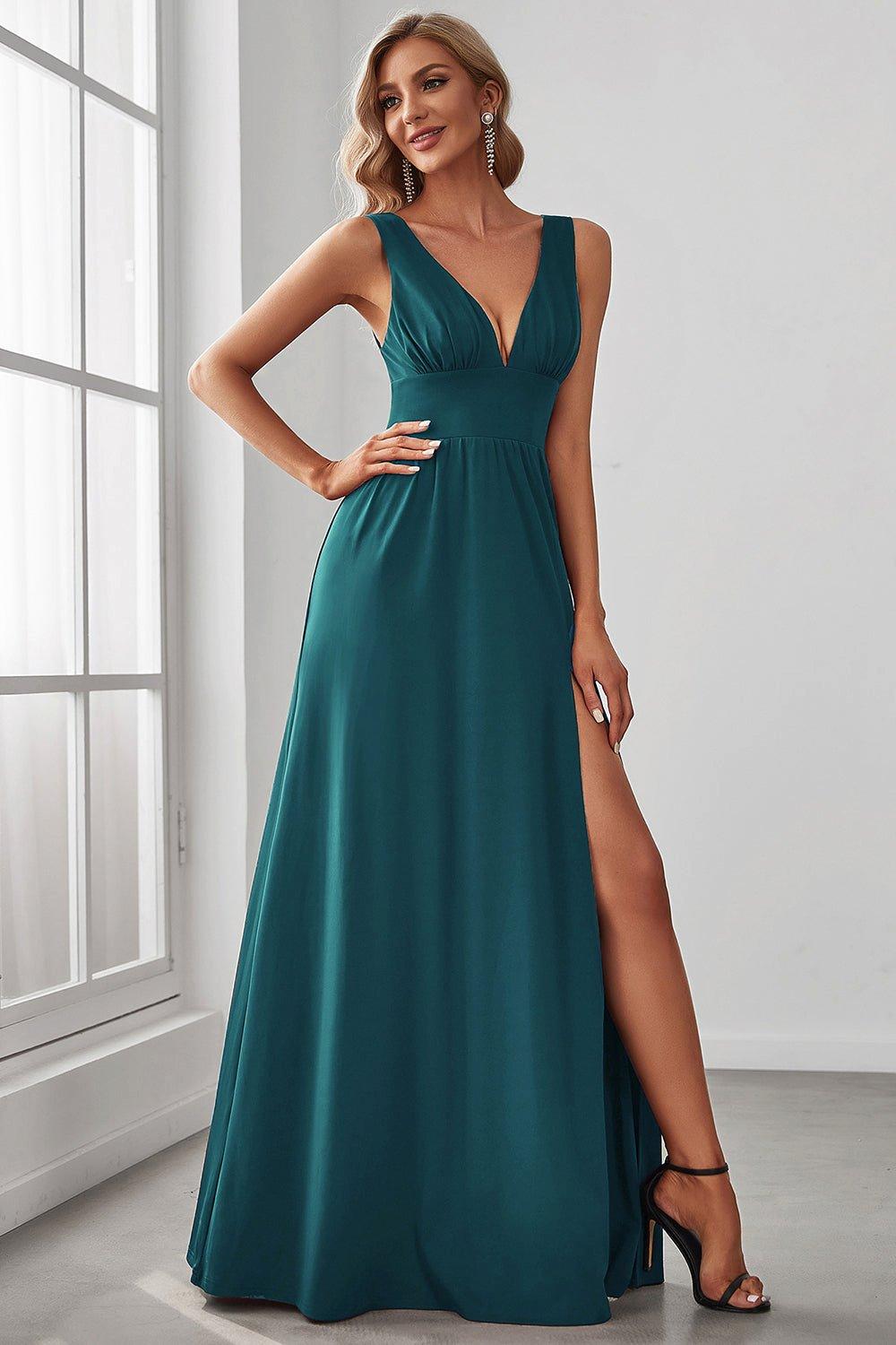 High Slit Empire Waist Sleeveless Evening Dress - Ever-Pretty UK