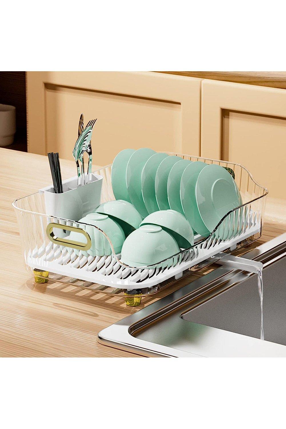 Livingandhome 3 Tier Green Kitchen Dish Drainer Rack Dish Drying Rack with  Cutlery Holder