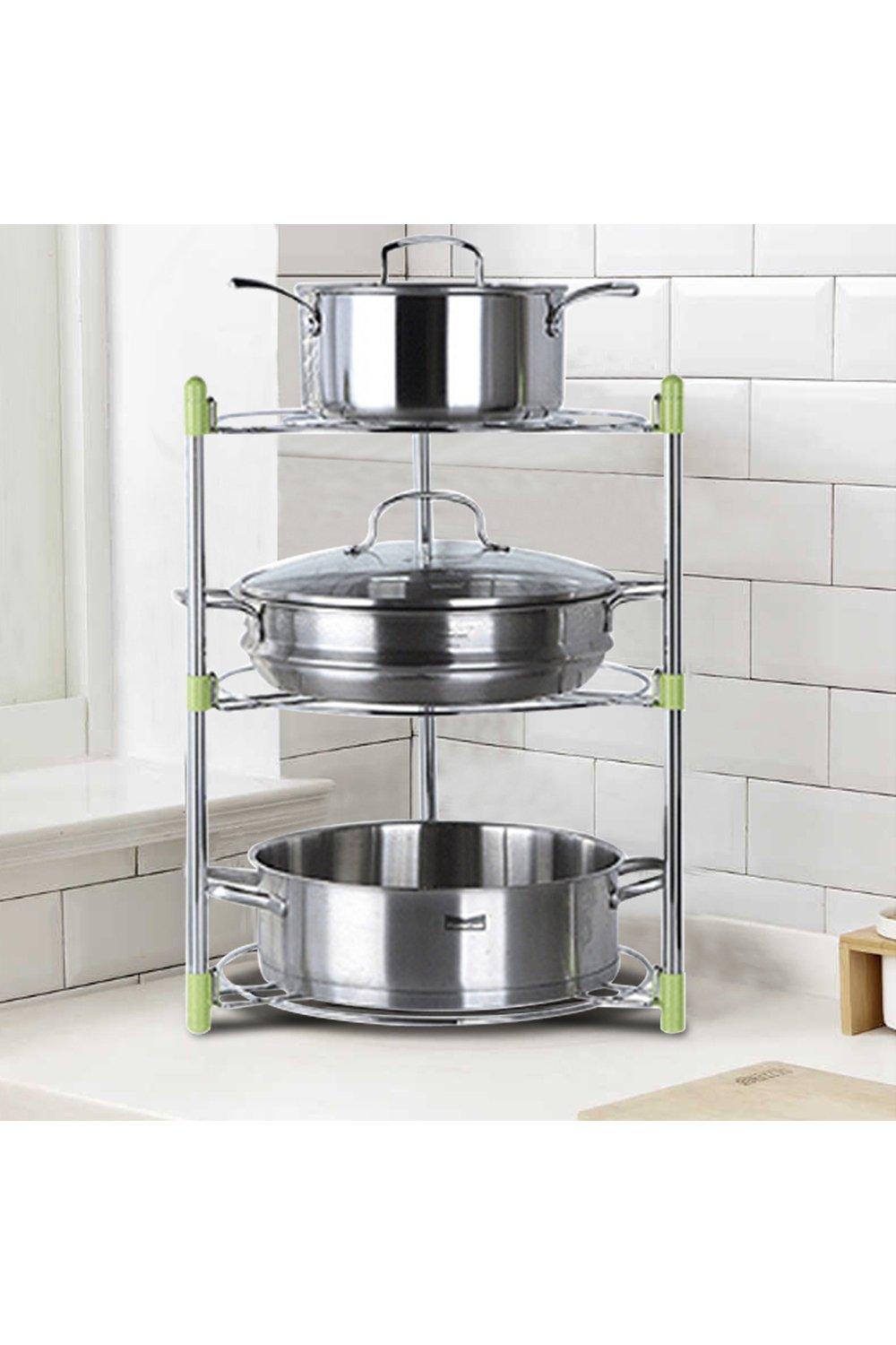 Livingandhome 3 Tier Kitchen Pot Pan Organizer Rack Adjustable Cookware Holder  Stand Shelf