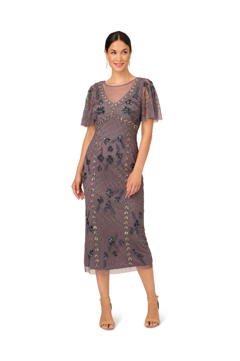 Dresses Flutter Beaded Ankle Dress Adrianna Papell