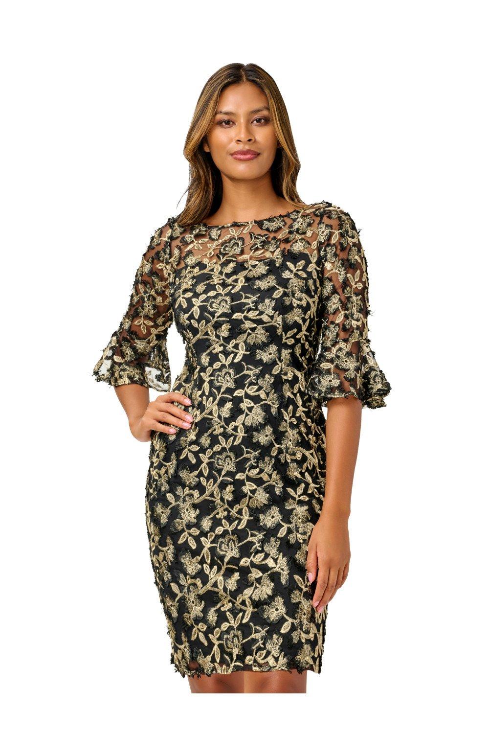 Dresses Metallic Embroidery Sheath Adrianna Papell