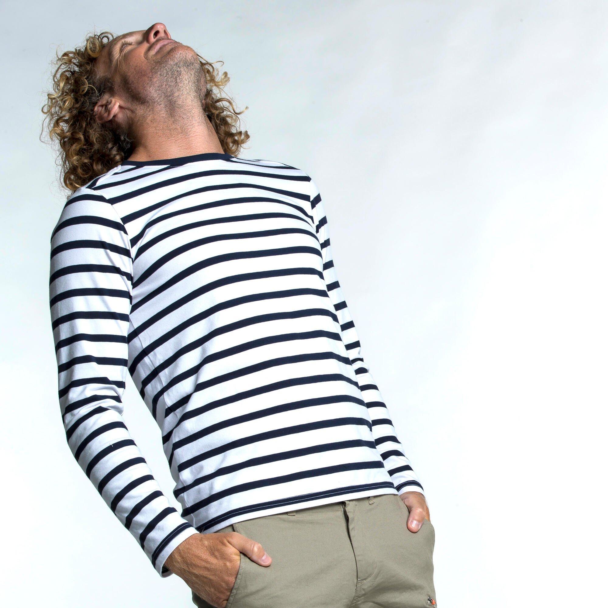 Men's Long-sleeved Sailor T-Shirt Sailing 100 - Blue White - Decathlon