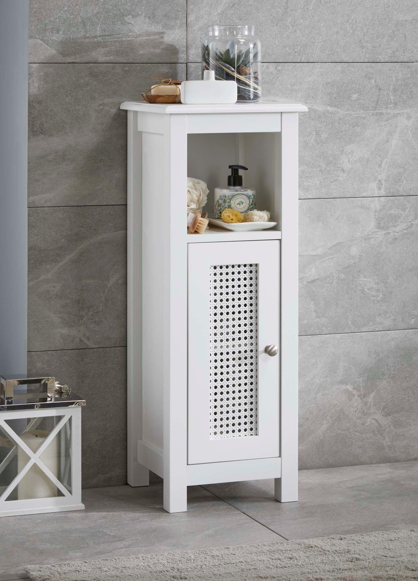 Sleek Slimline Grey Rattan Bathroom Storage Cabinet