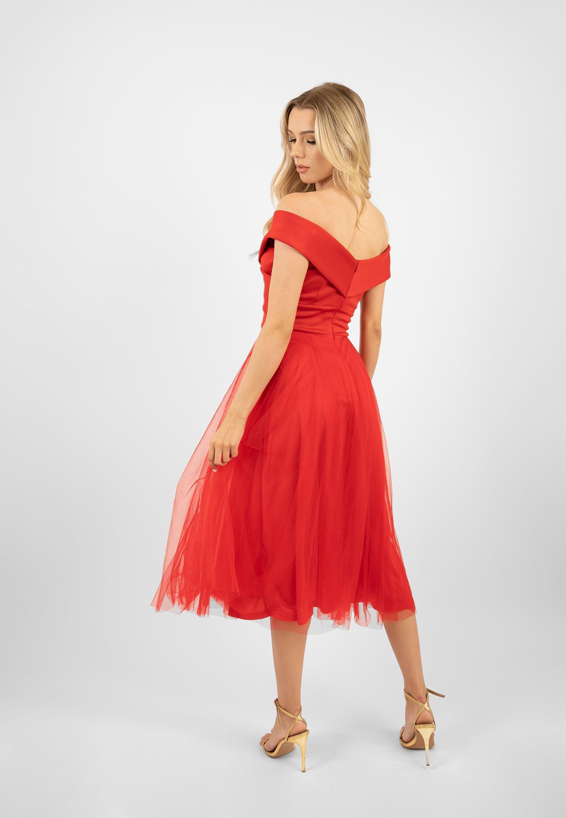 Tulle midi cheap red dress