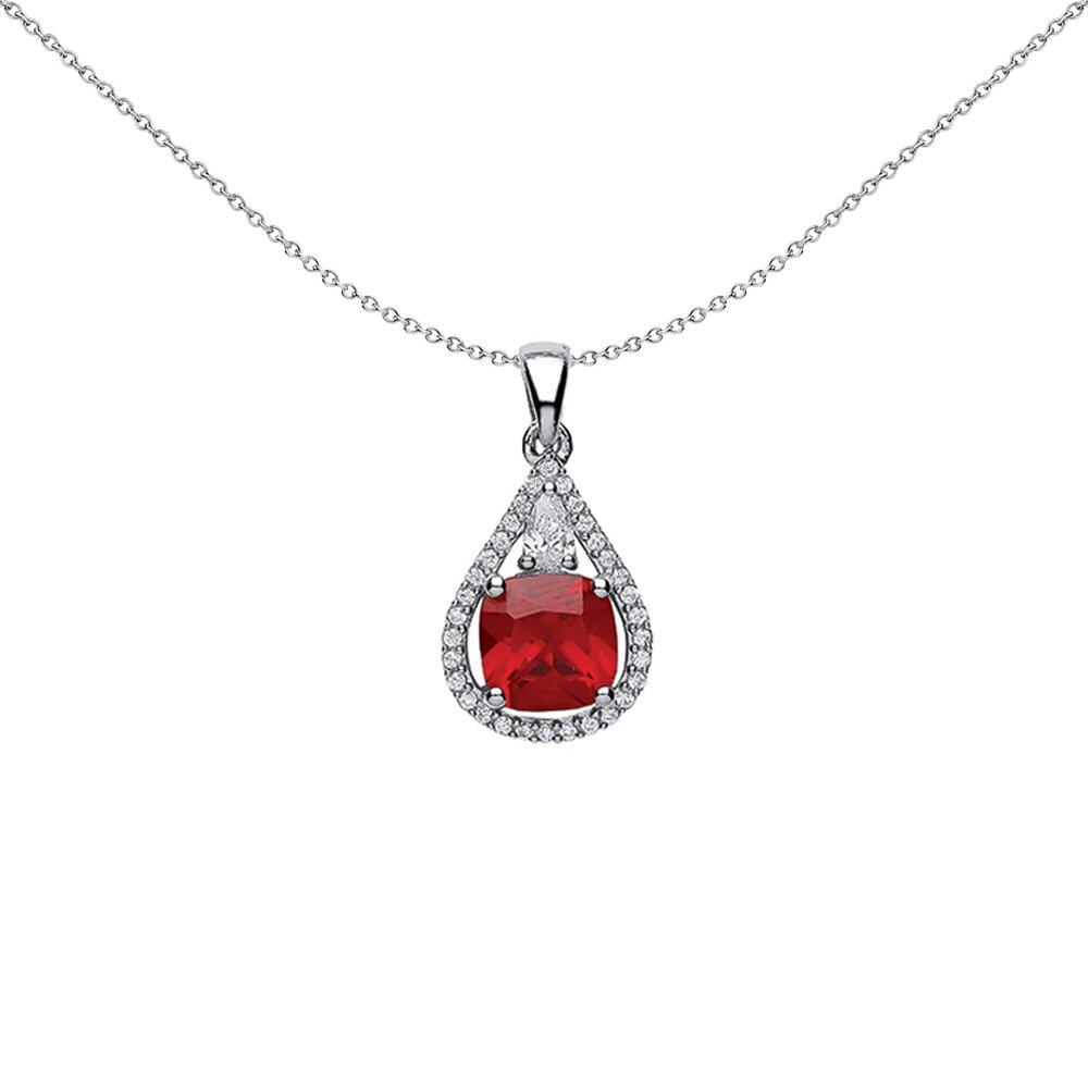 Jewellery | Silver Red Cushion CZ Halo Teardrop Pendant Necklace