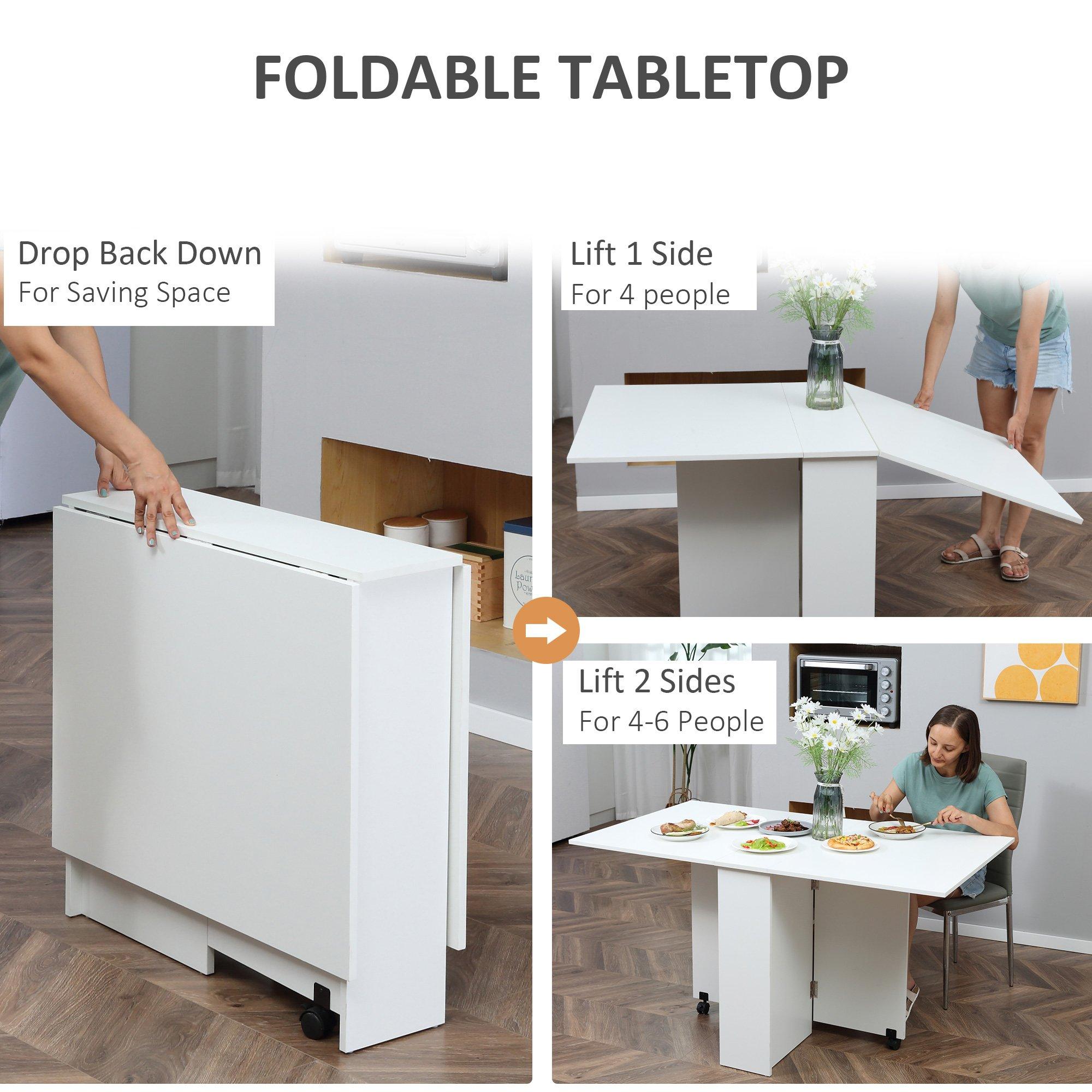HOMCOM Mobile Folding Table Kitchen Table Extendable Dining Table