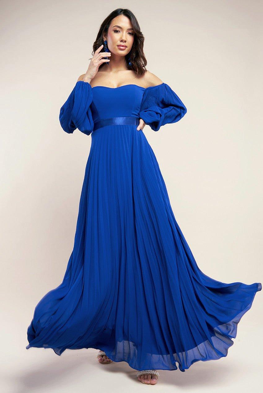 Bardot pleat 2024 maxi dress