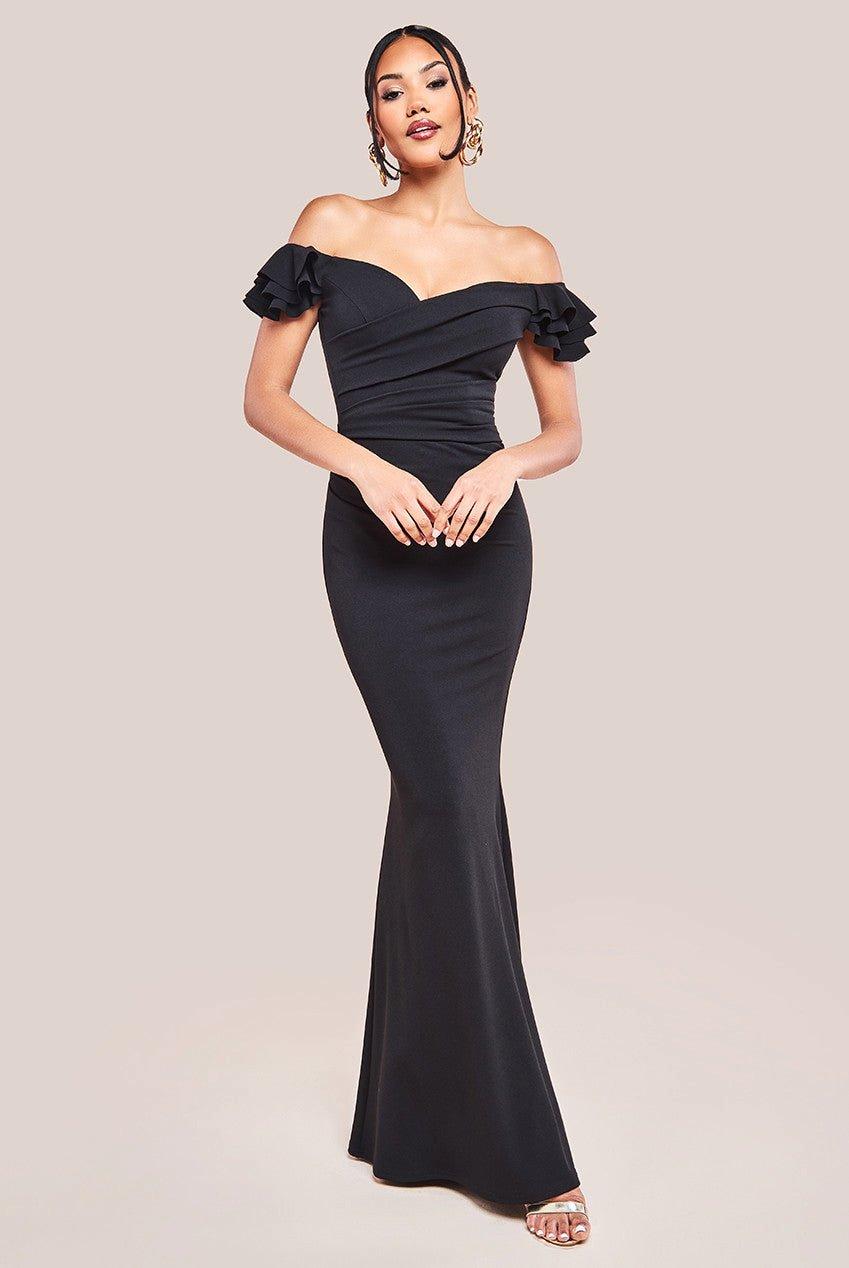 Dresses | Frilled Off The Shoulder Scuba Maxi Dress | Goddiva