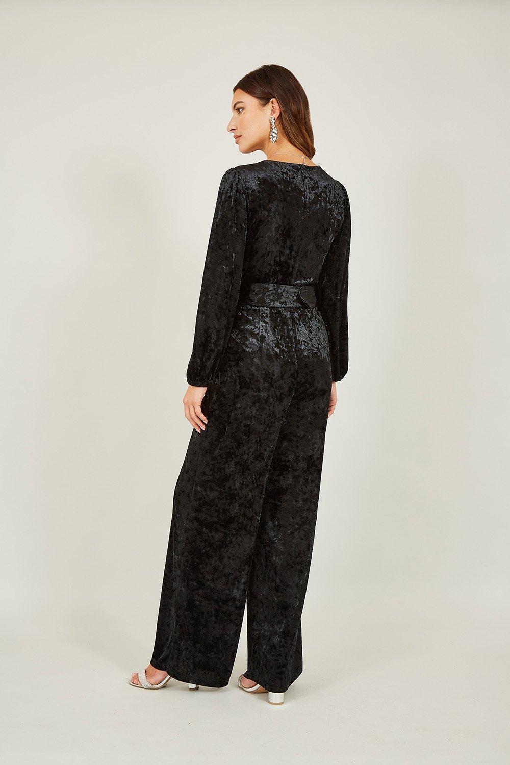 Black velvet discount jumpsuit long sleeve