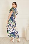 Mela Navy Floral Satin Wrap Over Midi Dress With Frill Sleeve thumbnail 4