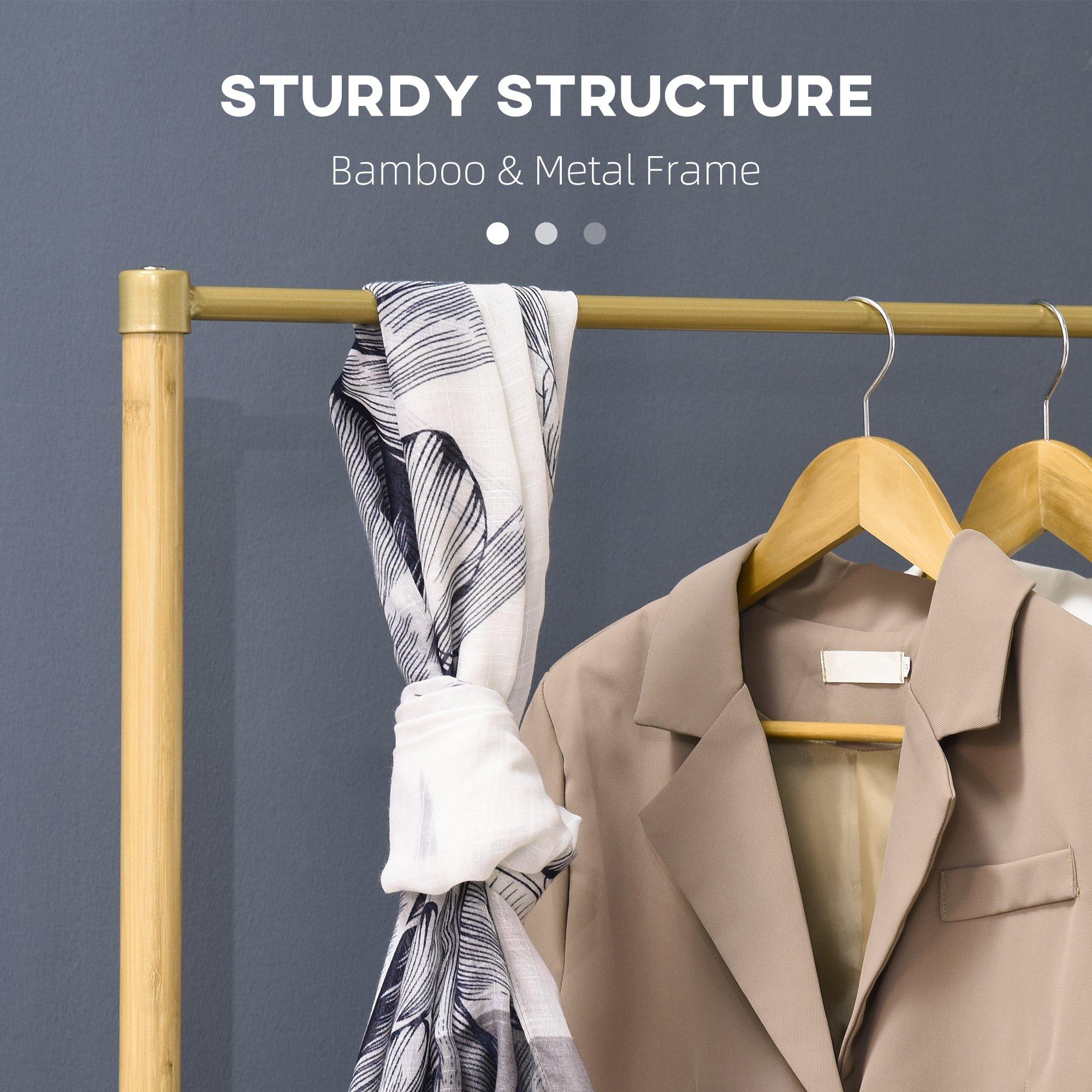 HOMCOM Bamboo Garment Rack, Clothes Rack with Storage Shelf