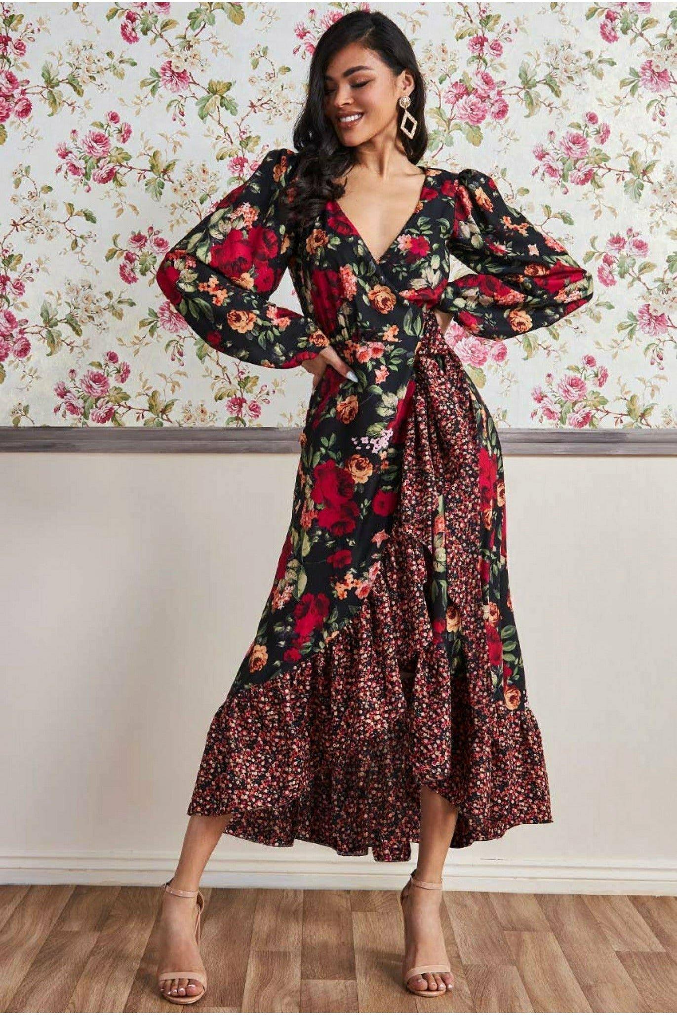 wrap frill maxi dress