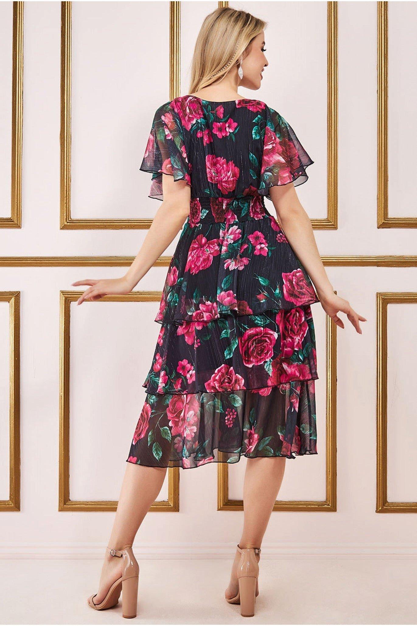 Goddiva floral clearance flutter midi dress