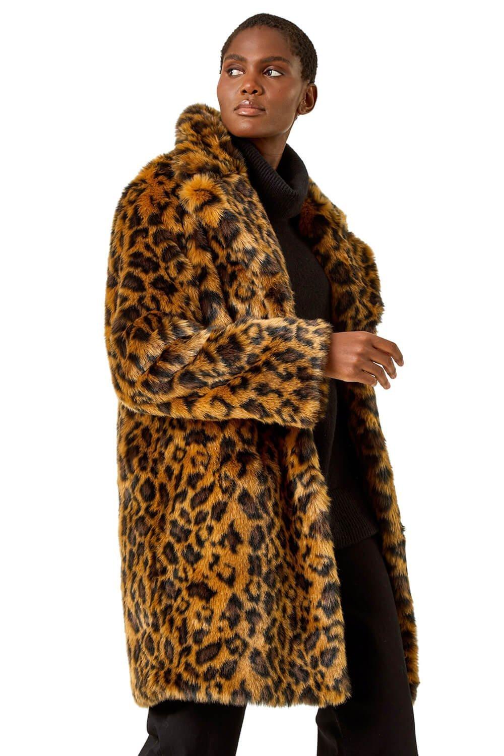 Womens leopard print sale faux fur coat