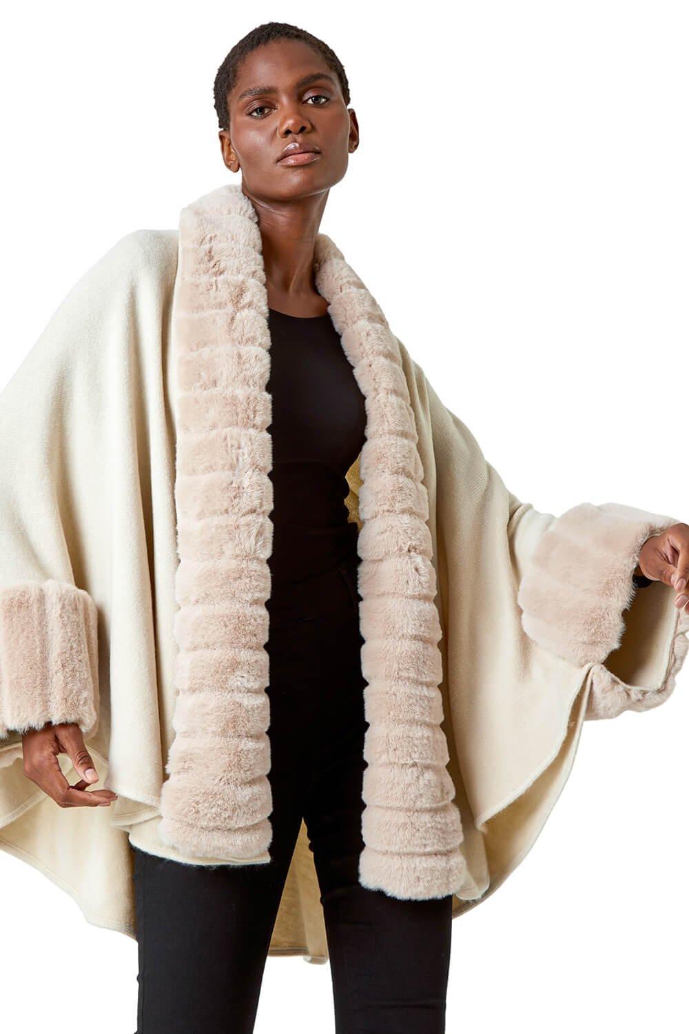 Cashmere wrap outlet with fur trim