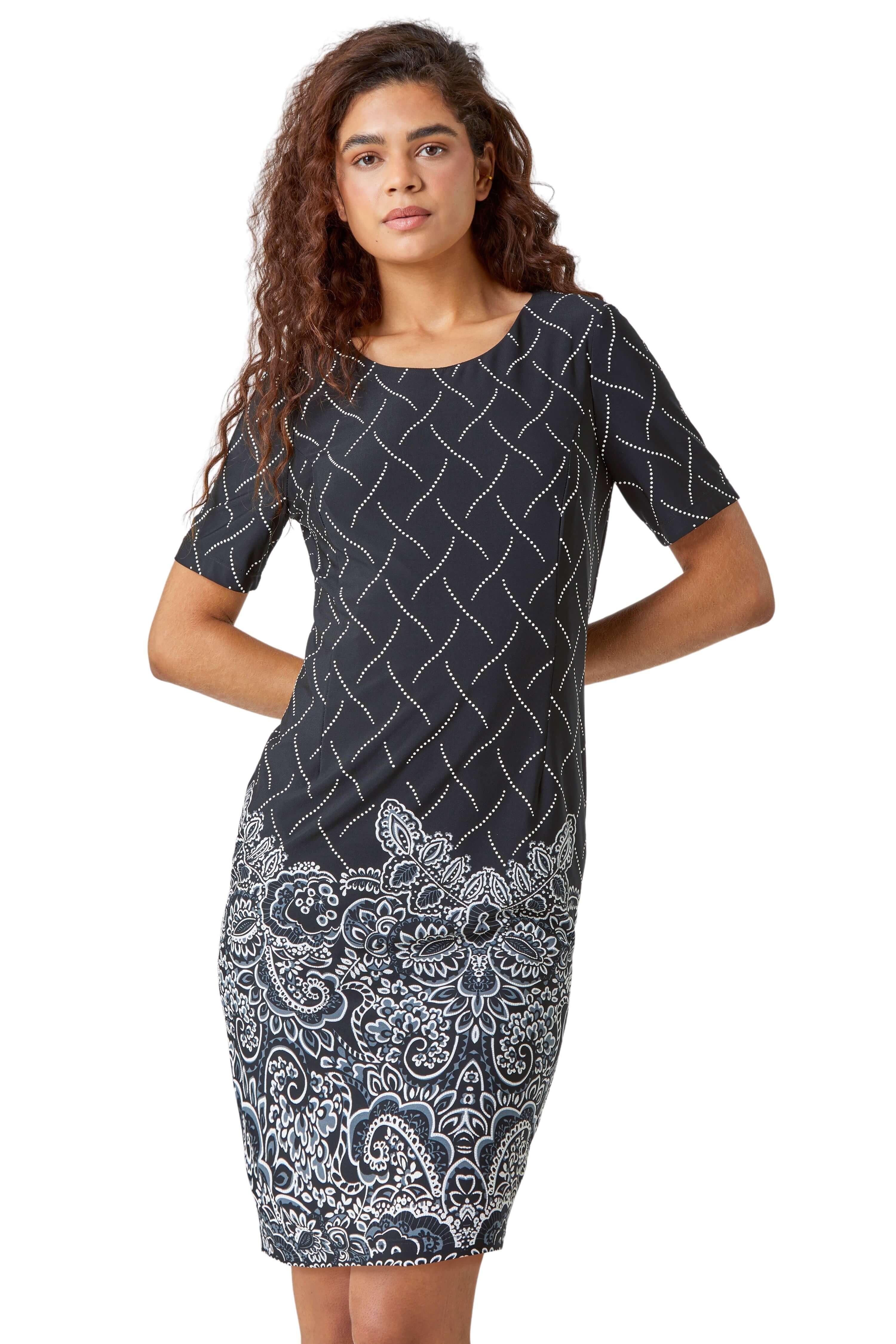 Border print clearance shift dress