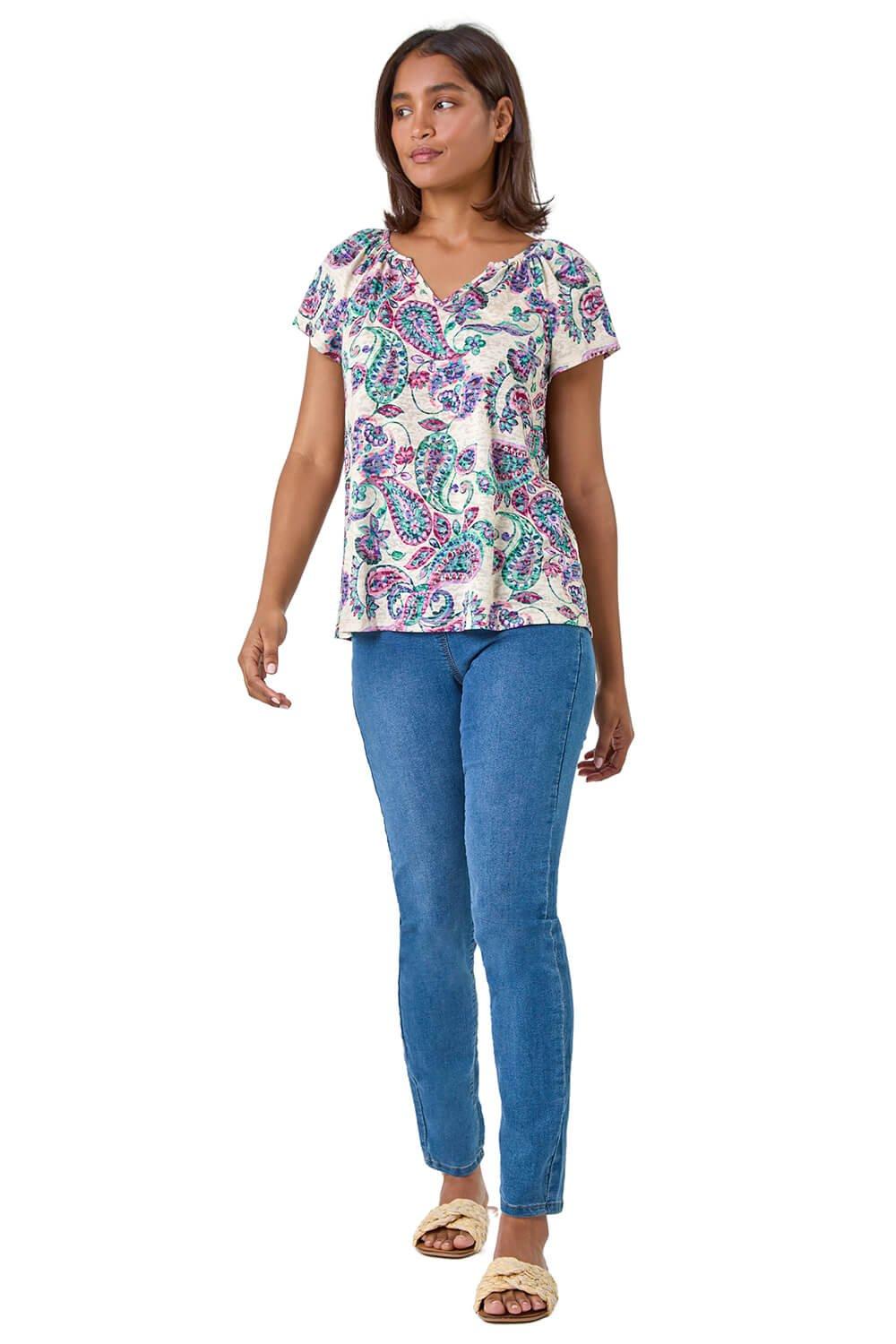 Tops | Paisley Print Burnout V-Neck Top | Roman