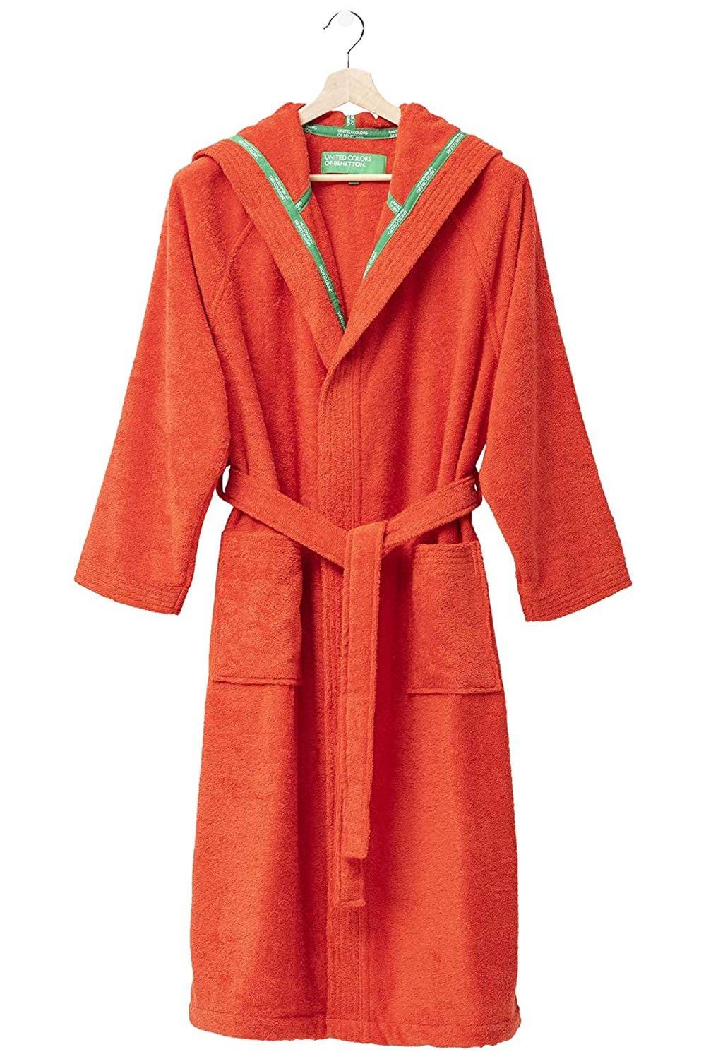 United Colors 100 Cotton Bathrobe with Hoodie M L Red