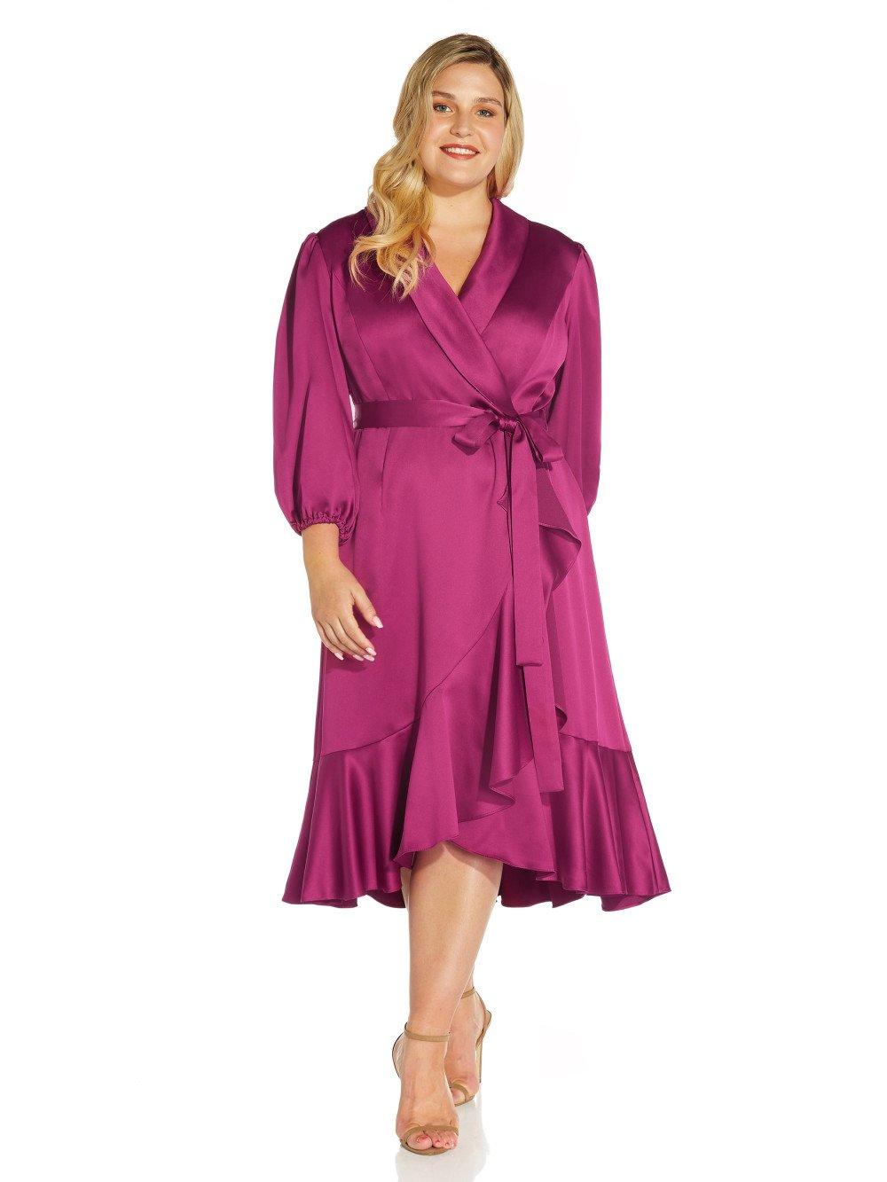 Dresses Plus Satin Crepe Wrap Dress Adrianna Papell